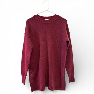 Caslon Maroon Oversized Crew Neck Sweater with Button Accents Size Small